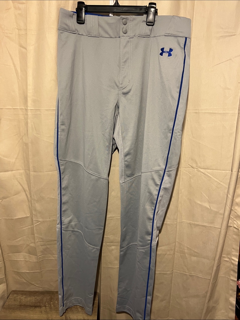 Under Armour Light Gray Baseball Pants with Royal Blue
